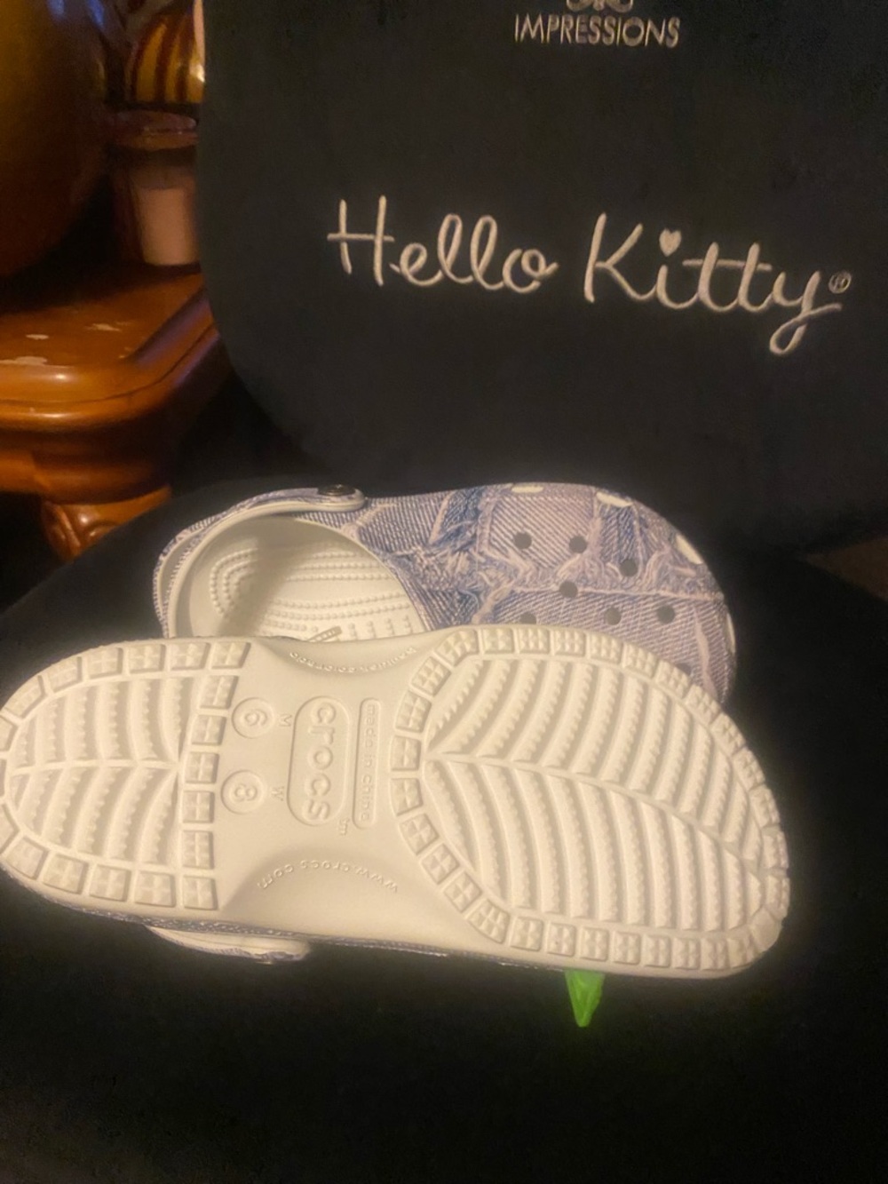 CROCS Kids Lavender Patterned Clogs with White Soles